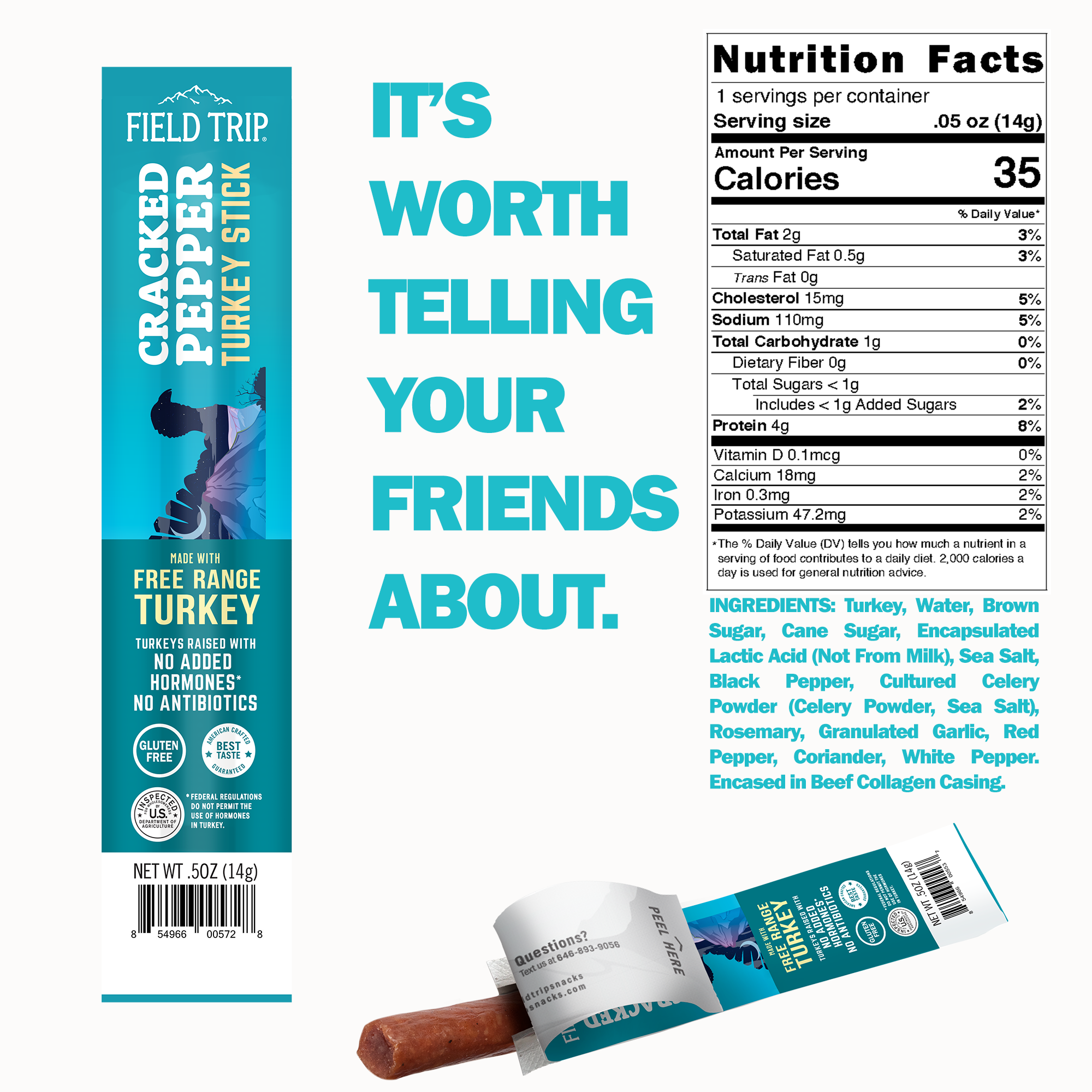 FIELD TRIP - Wholesale Jerky - Cracked Pepper Turkey Stick (0.5oz)1