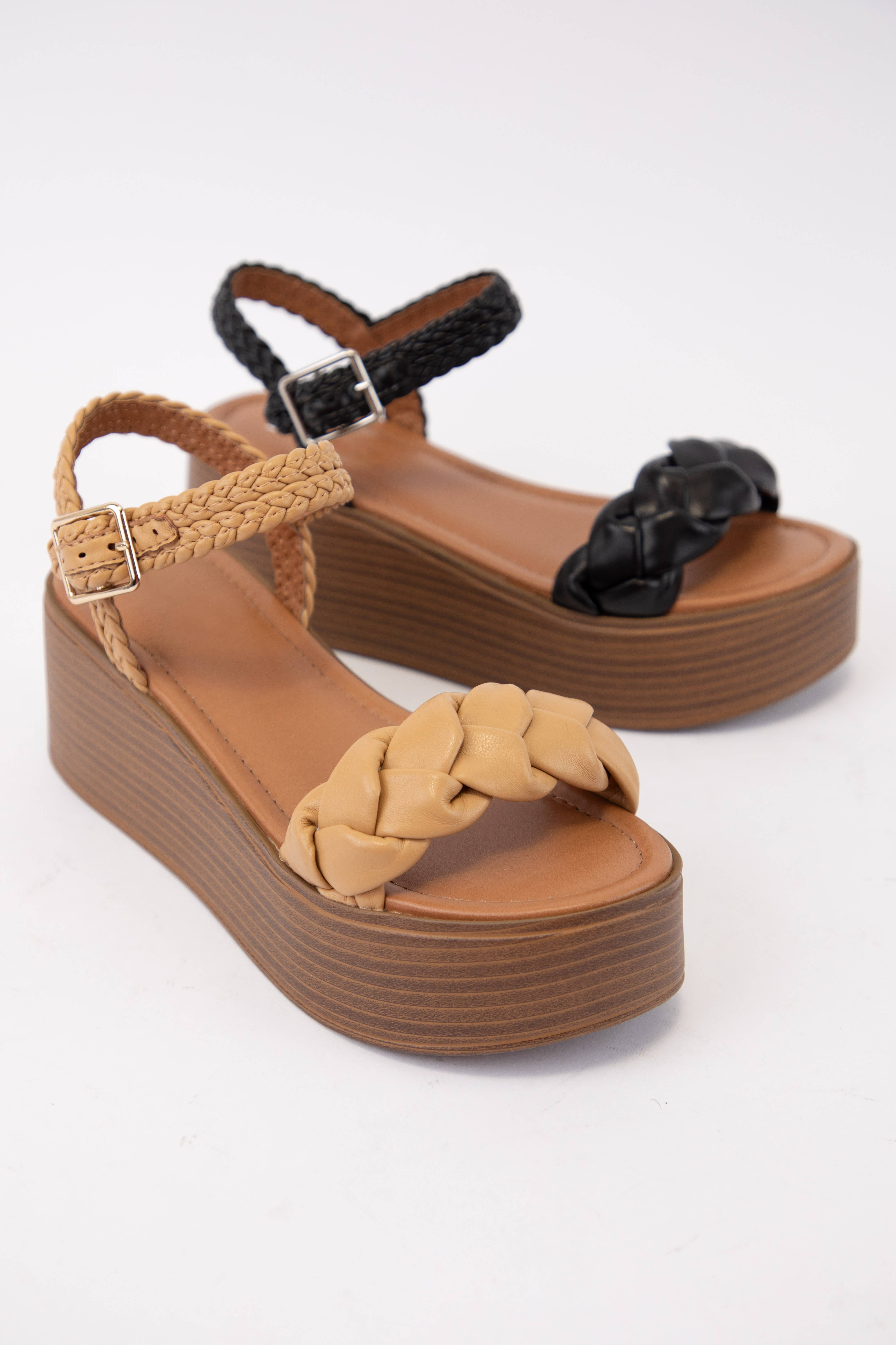 CCOCCI - Vente Chaussures compensées – femme - SANDALE À TALON COMPENSÉ À PLATEFORME ET BRIDE TRESSÉE INVOKE5