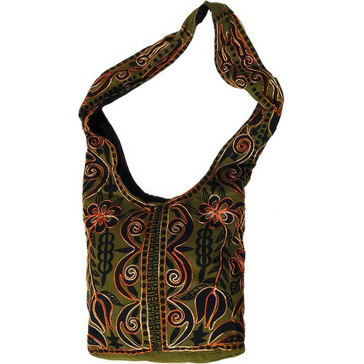 Gypsy Rose - Wholesale Shoulder Bag - Women's - JUNGLE JIVE EMBROIDERED COTTON SHOULDER BAG