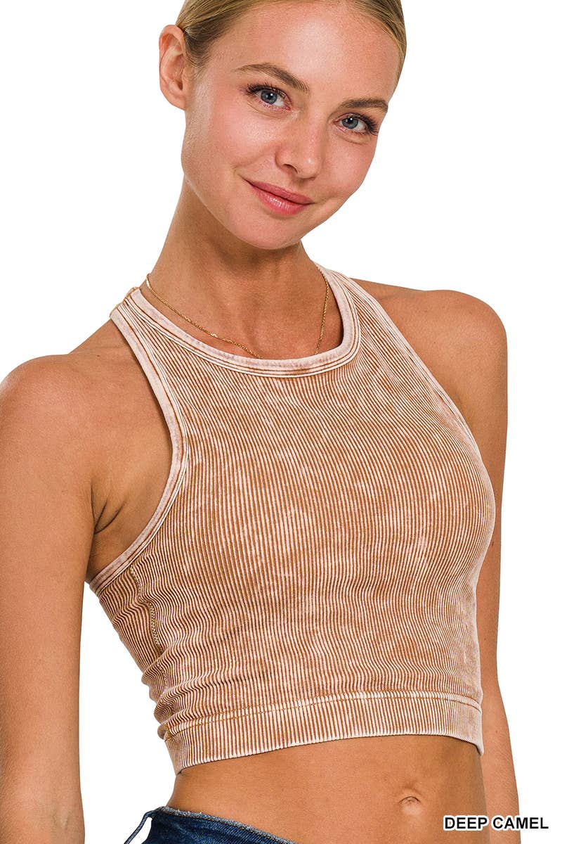 42POPS - Wholesale Tank Top - Women's - `.0731 Premium Washed Seamless High-neck Crop Tank SI-255262
