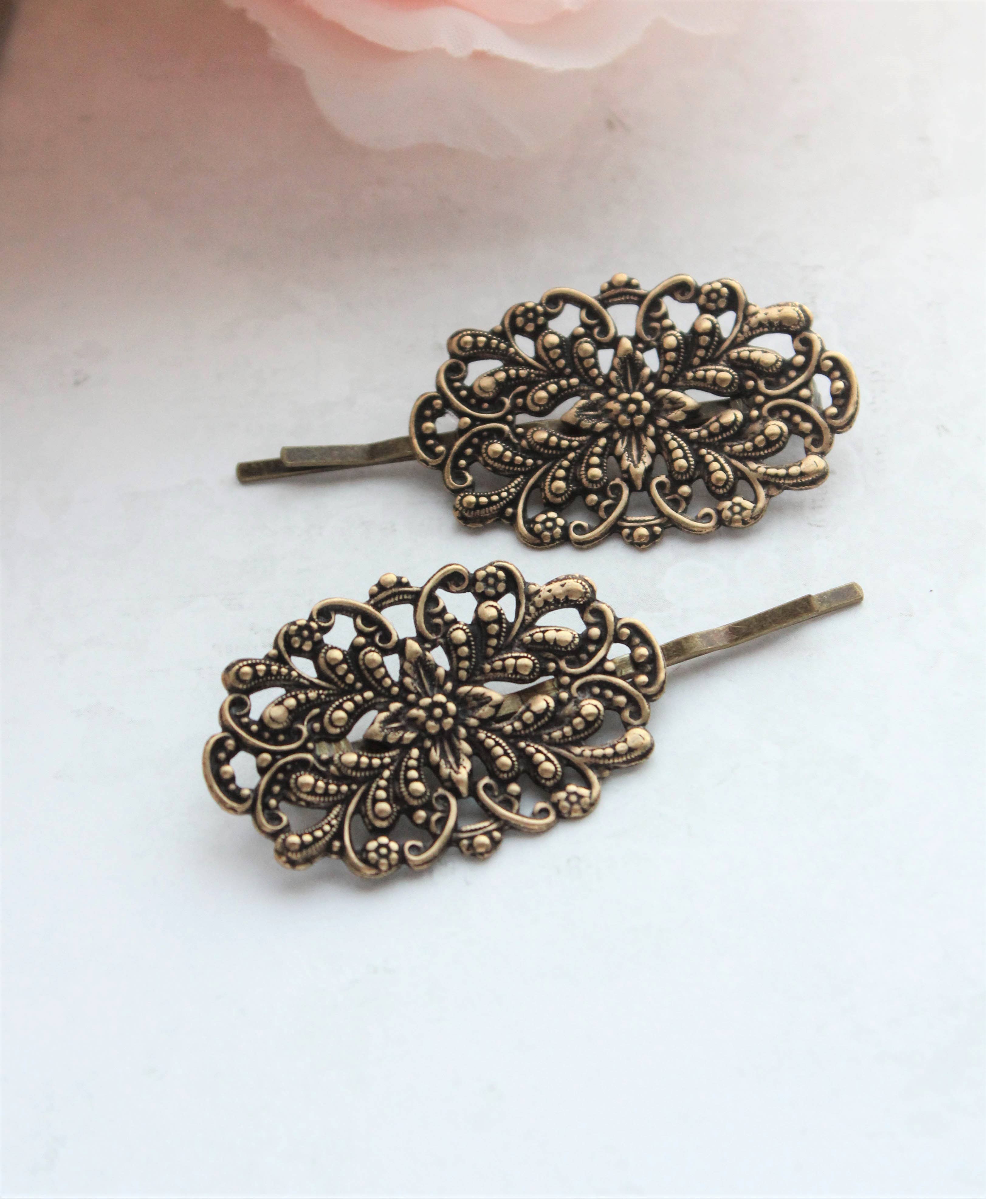 A Pocket of Posies - Wholesale Bobby Pin - Women's - Filigree Bobby Pins - Antiqued Gold Brass - 2 pc1