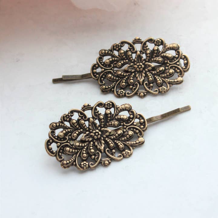 A Pocket of Posies - Wholesale Bobby Pin - Women's - Filigree Bobby Pins - Antiqued Gold Brass - 2 pc1