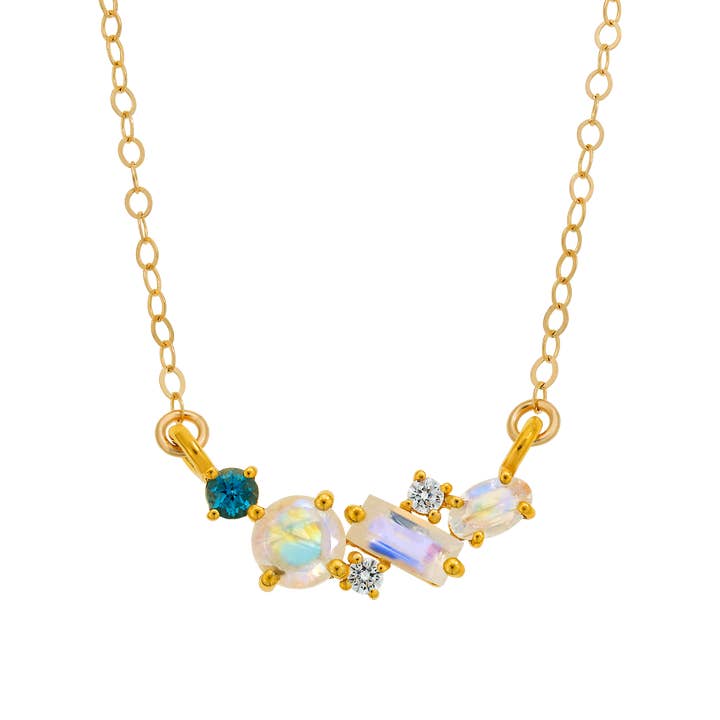 Pendentif arc-en-ciel en pierre de lune et topaze Misty Skies pour la vente par La Kaiser