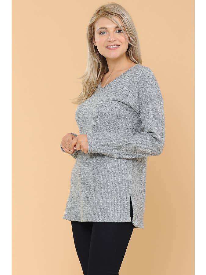 Burgundy Apparel - Wholesale Knit Top - Women's - BASIC KNIT V-NECK LONG SLEEVE TOP6