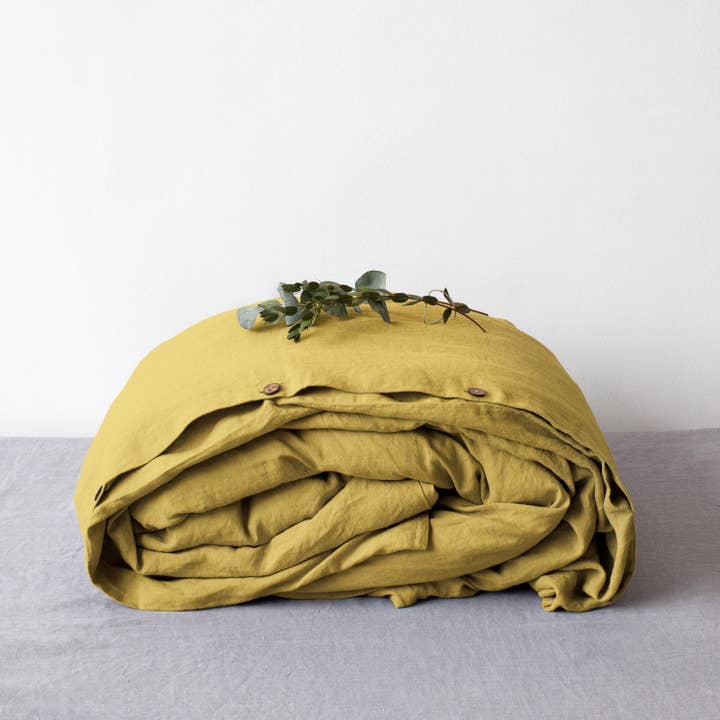Lemon Curry Linen Duvet Cover for wholesale by Linen Tales (We cover U.S. import duties)
