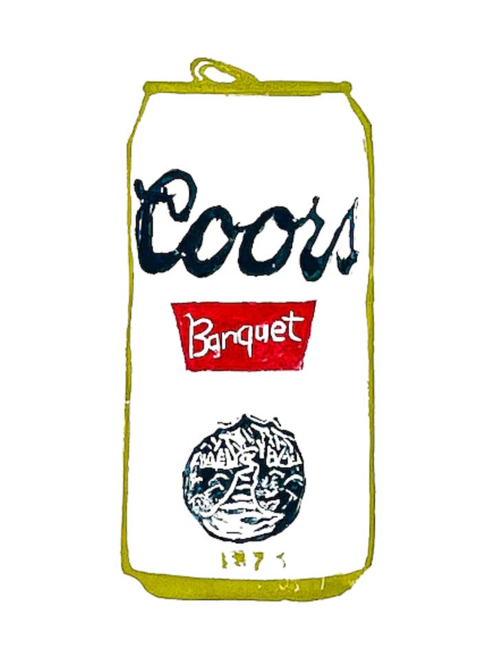 Coors Banquet Linocut Mini Print (Digitale Reproductie 4x6") voor wholesale door Art by Nate Crosser