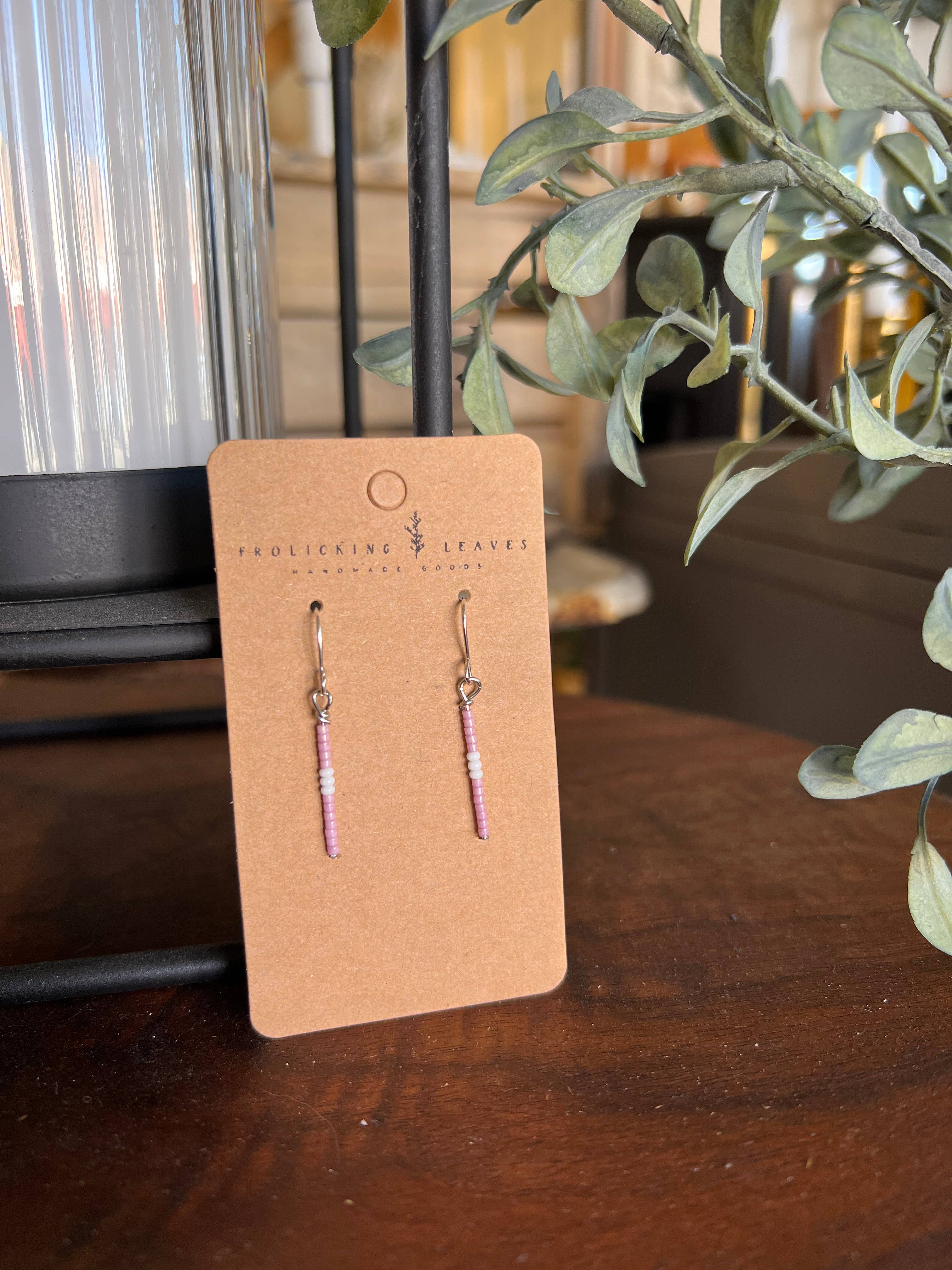 Frolicking Leaves - Wholesale Dangle Earrings - Pink and White Beaded Earrings2