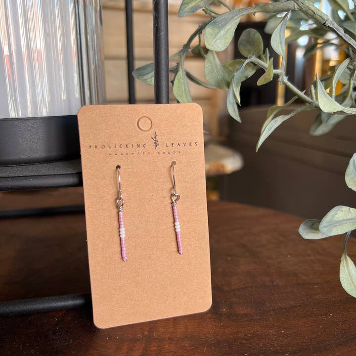 Frolicking Leaves - Wholesale Dangle Earrings - Pink and White Beaded Earrings2