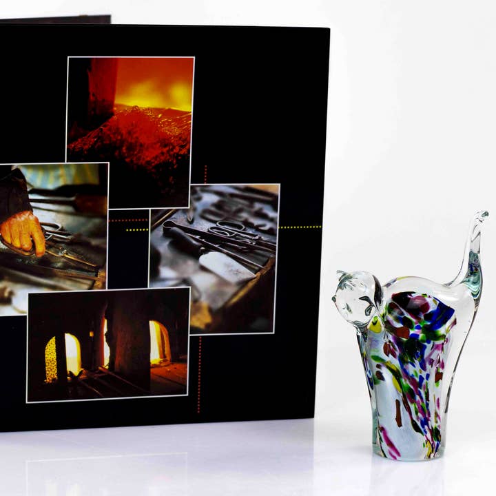 Statua regalo in vetro soffiato a mano con gatto bianco con colore per la vendita all'ingrosso da parte di Loranto