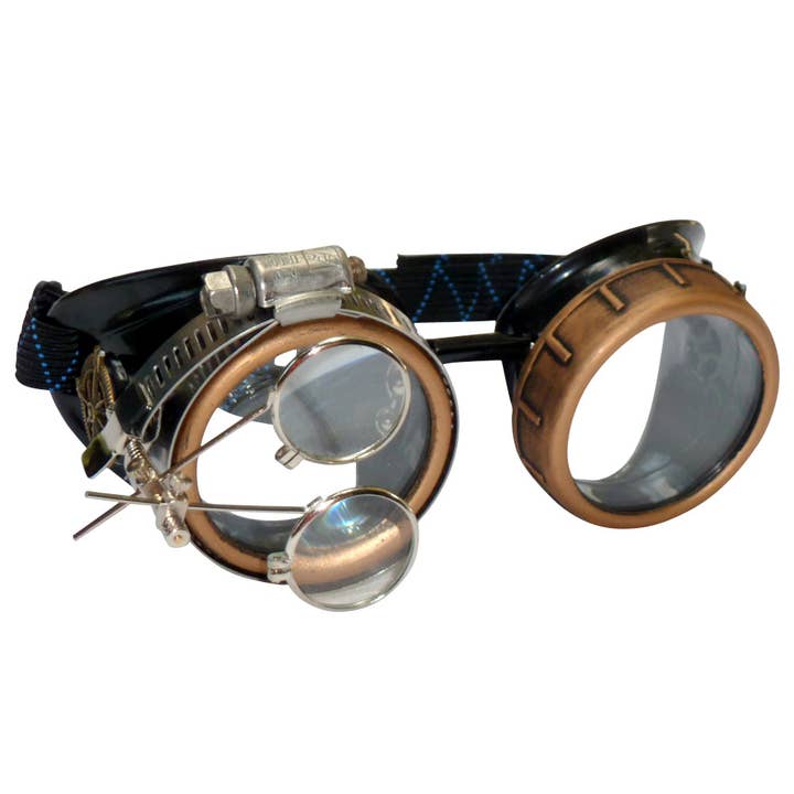 Steampunk Goggles with magnifying loupes clear lenses for wholesale by UMBRELLALABORATORY