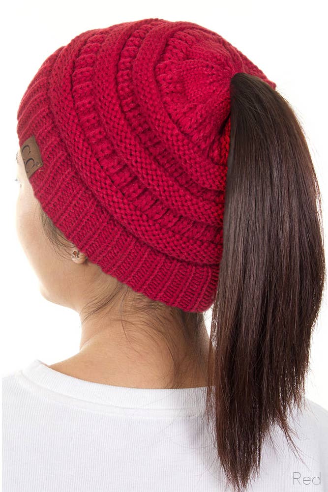 Hana - Wholesale Beanie - Women's - C.C Solid Color Ponytail Messy Bun Beanie24