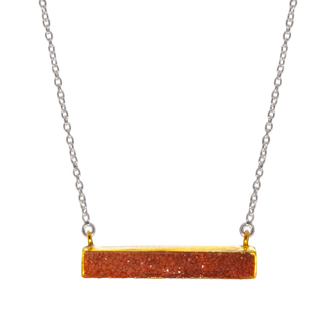 Saraswati Imports - Wholesale Pendant/Charm Necklace - SALE Artisan Vermeil Peach Druzy Bar Sterling Necklace0