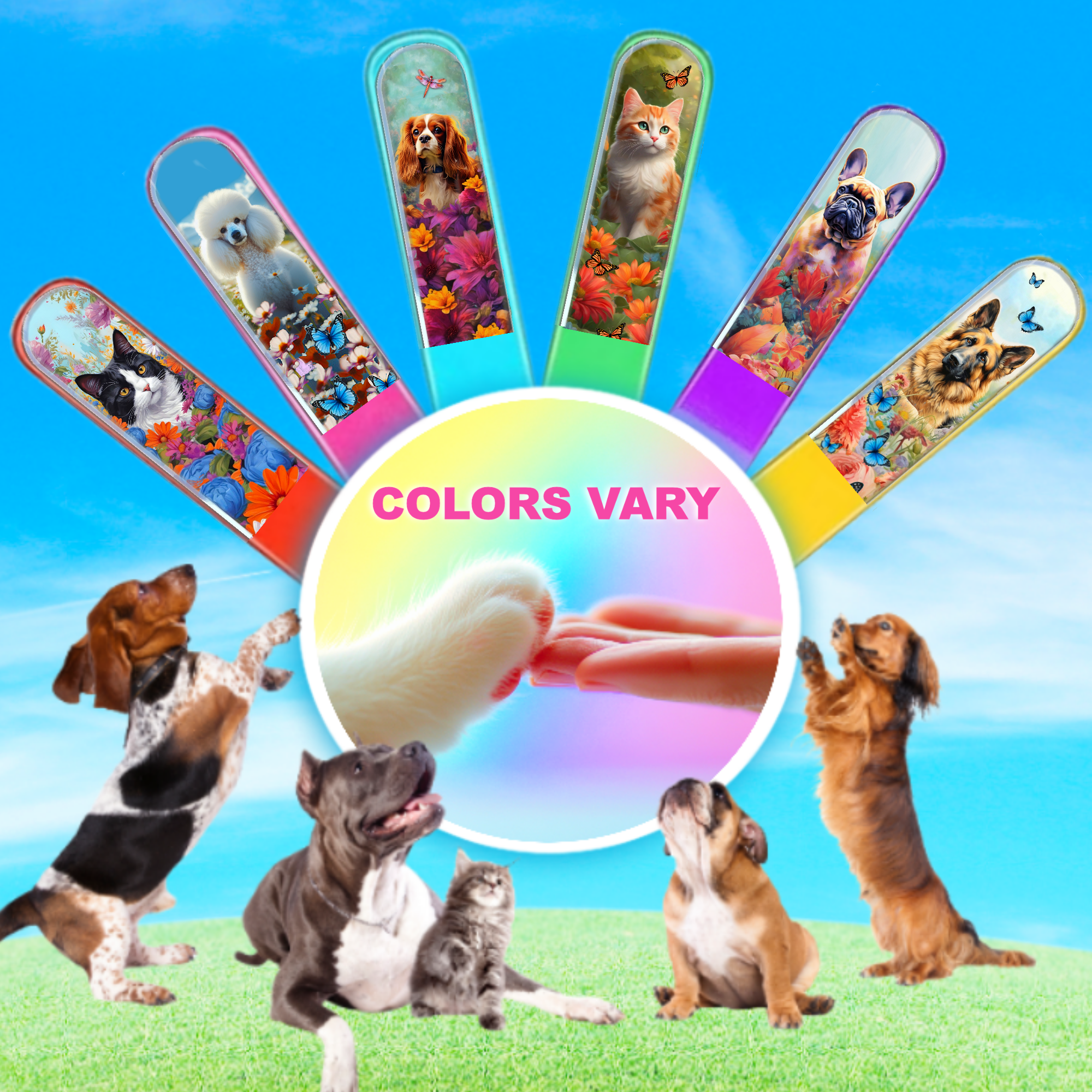 Classy Nail Files - Vendita all'ingrosso Lime per unghie - Lima per unghie in cristallo colorato 3D con cucciolo di cane Chihuahua e fiori.1