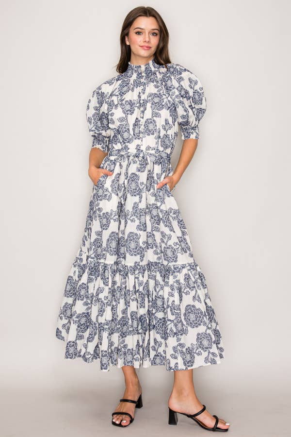 Curds and Whey – Großhandel Kleid – Damen – C7114 MAXIKLEID MIT PUFFÄRMELMUSTER0