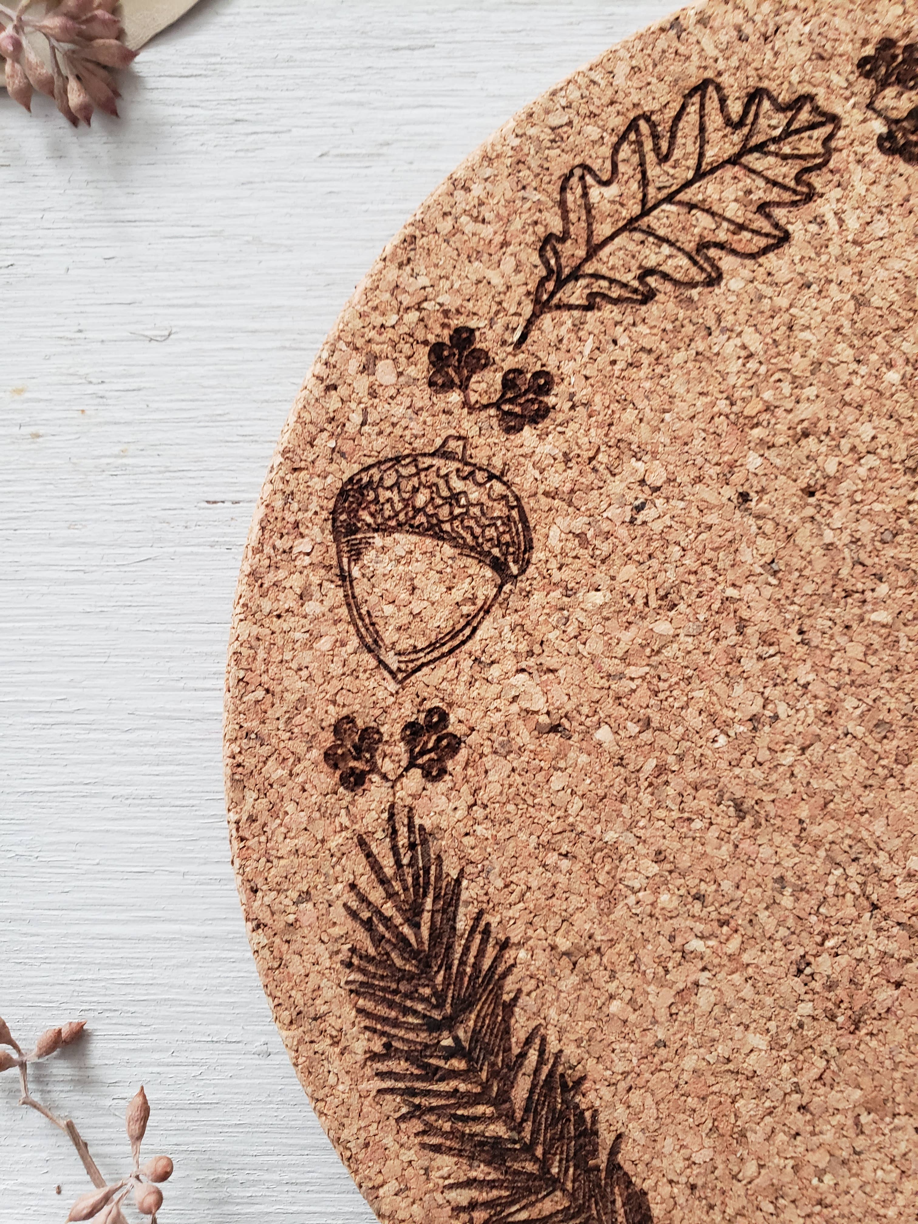 Rose and Peddle - Wholesale Trivet - Fall Wreath Engraved Cork Trivet3