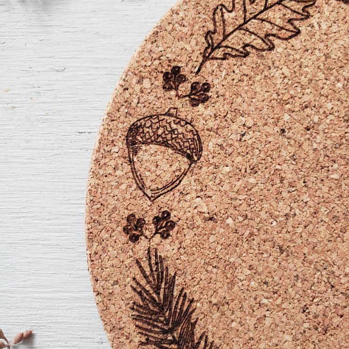 Rose and Peddle - Wholesale Trivet - Fall Wreath Engraved Cork Trivet3