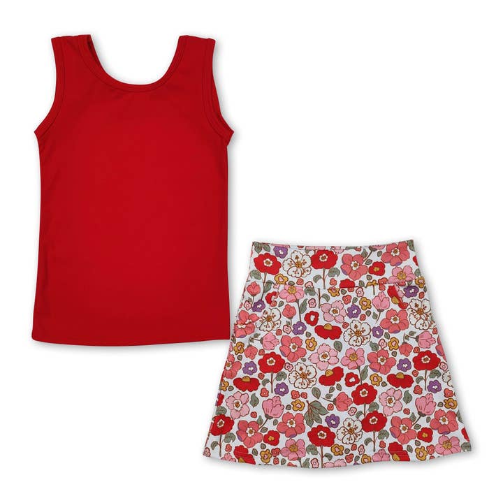Yawoo Garments - Wholesale Top & Skirt Set - Kids - Sleeveless top stripe floral skirt kids girls activewear clothes