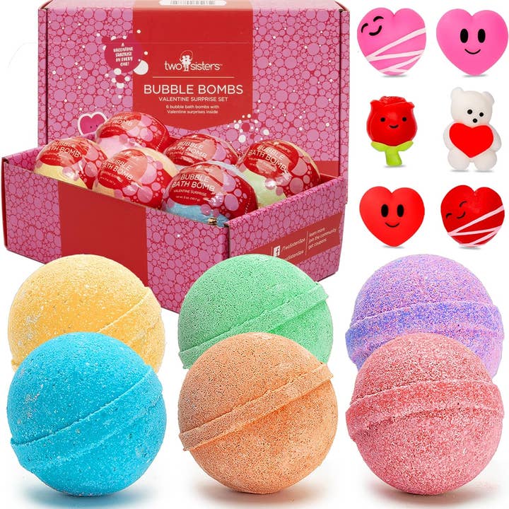 6 Valentine Surprise Bubble Bath Bombs Set for wholesale by Two Sisters Spa
