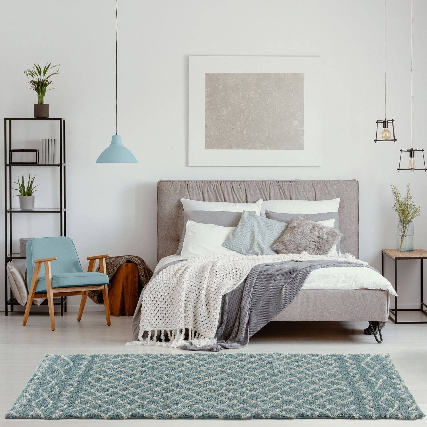 THE RUGS – wholesale Area rug – Moroccan Duck Egg Blue Shaggy Rug | 95015