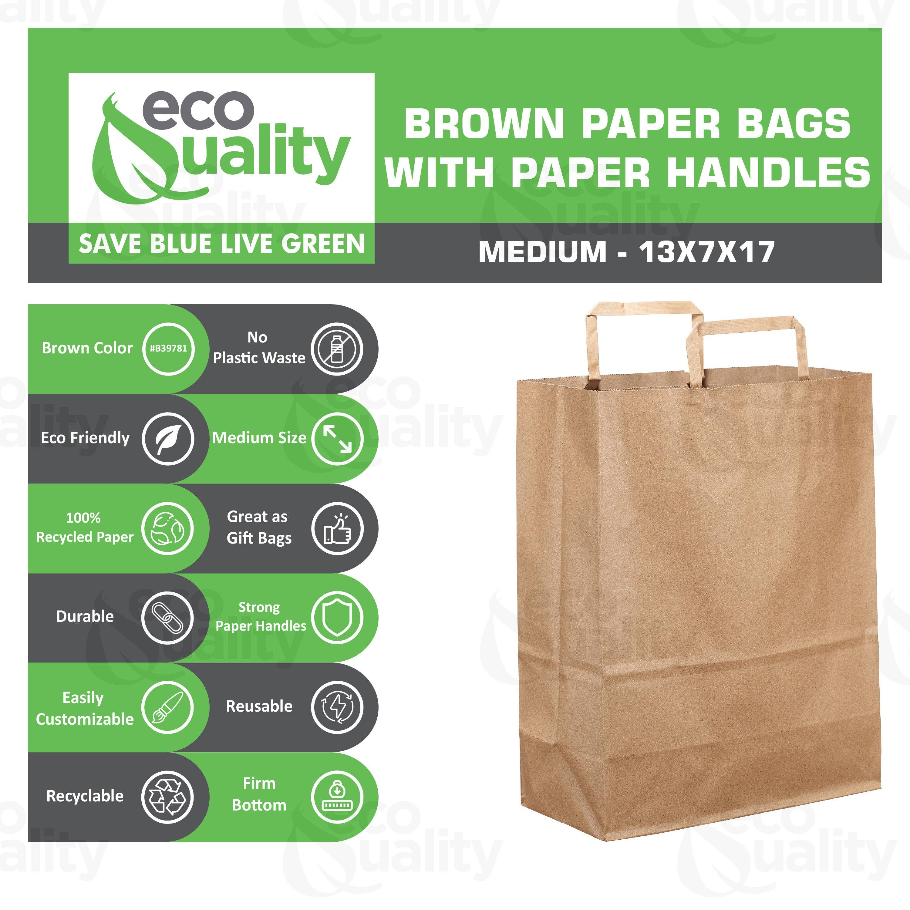 EcoQuality - Wholesale Gift Bag - 13"X7"X17" Large Kraft Paper Gift Bags w/Paper Handles Brown1