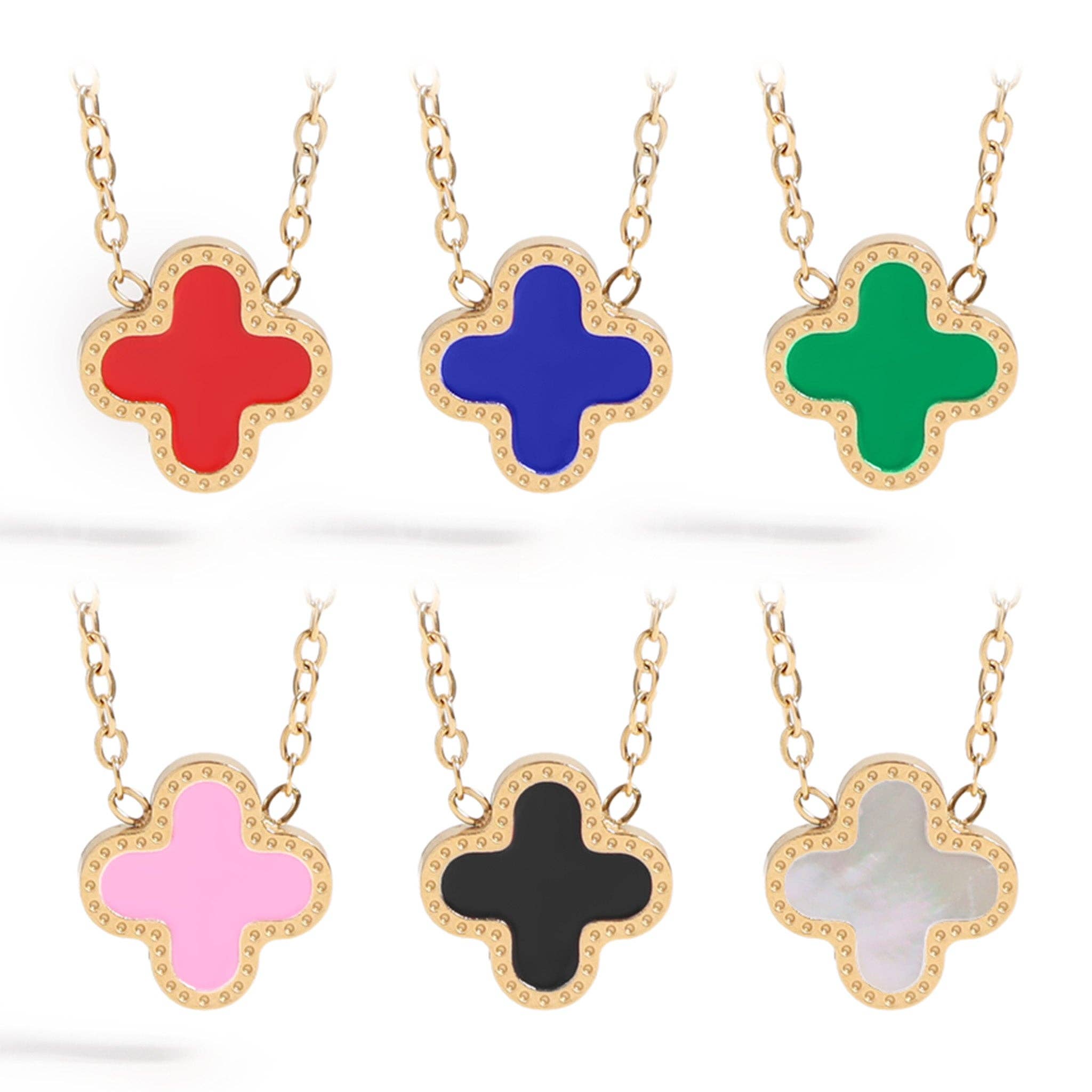 Guld 18K guld PVD rostfritt stål Lucky Clover Charm-halsband för wholesale på Faire0