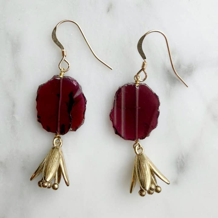 Garnet flower dangles for wholesale by Sojourn Well