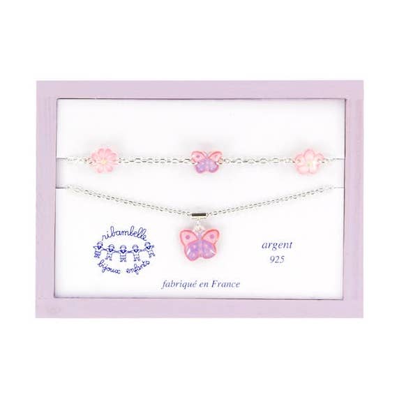 Silberset mit Schmetterlingskette aus 925er Silber für den Großhandel von Ribambelle Bijoux Enfants