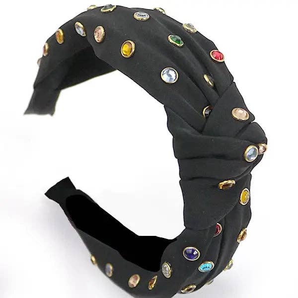Rhinestone Knotted Headband | Black for wholesale by The Crown and Cradle Wholesale