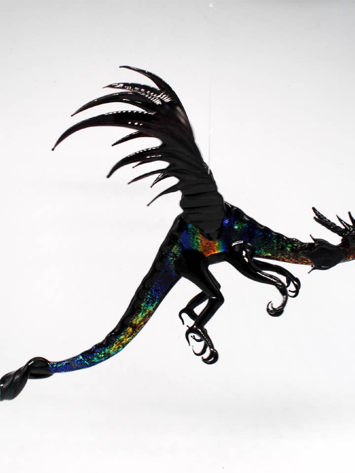 36-990D Dragon Inari - Black / Rainbow Dichro for wholesale by WGK Glass Art Inc