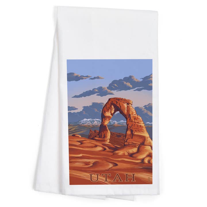 ORGANIC TEA TOWEL Utah, Delicate Arch Scene for wholesale by Lantern Press