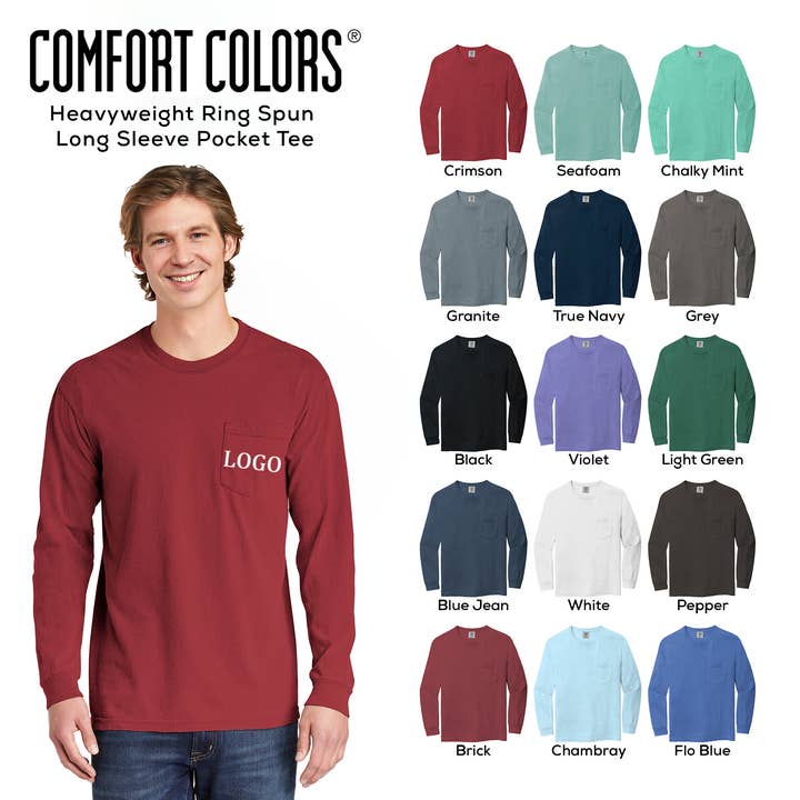 T-shirt épais à manches longues avec poche à manches longues et filé à anneaux Comfort Colors 4410 pour la vente par Herbs Trade