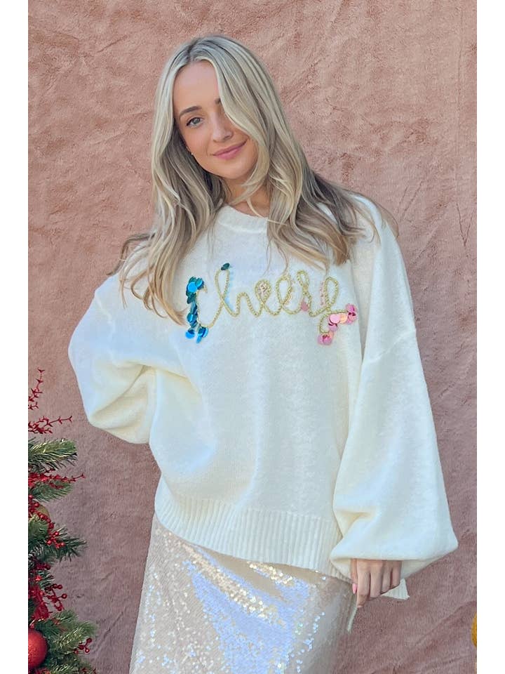 AND THE WHY - Wholesale Knit Sweater - Women's - ATW15232 - Cheers Beaded and Sequined Sweater