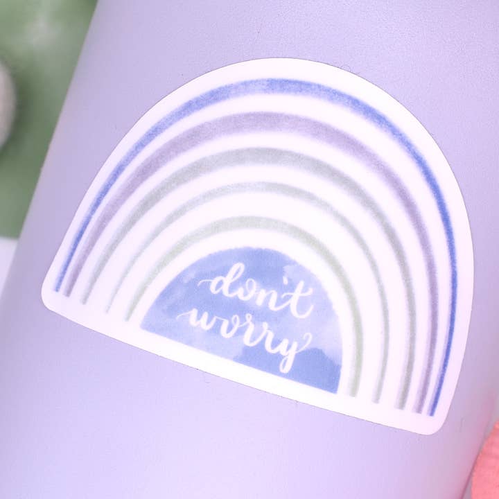 Don't Worry Rainbow Sticker, 3x1.98in for wholesale by Sammy Jean Artist