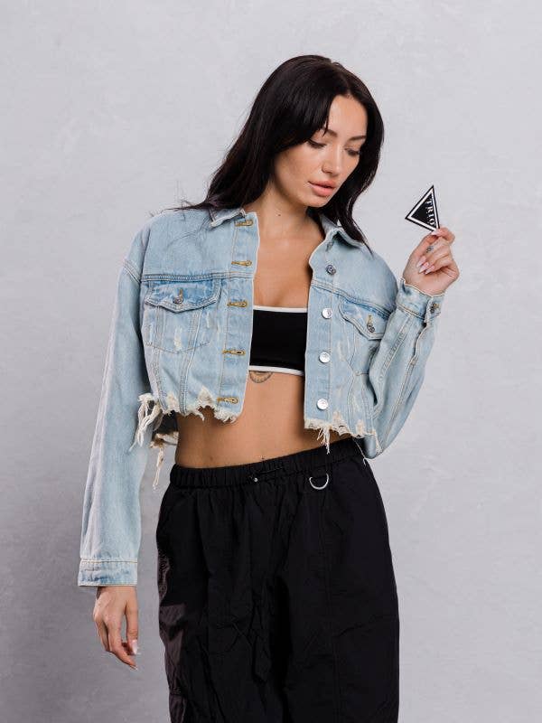 Trio Urban - Vente Veste en jean – femme - Veste courte en jean jaune Smiley Face16