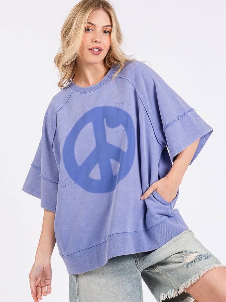 MINERAL WASHED WESTERN TERRY PEACE TOP for wholesale by Sewn and Seen