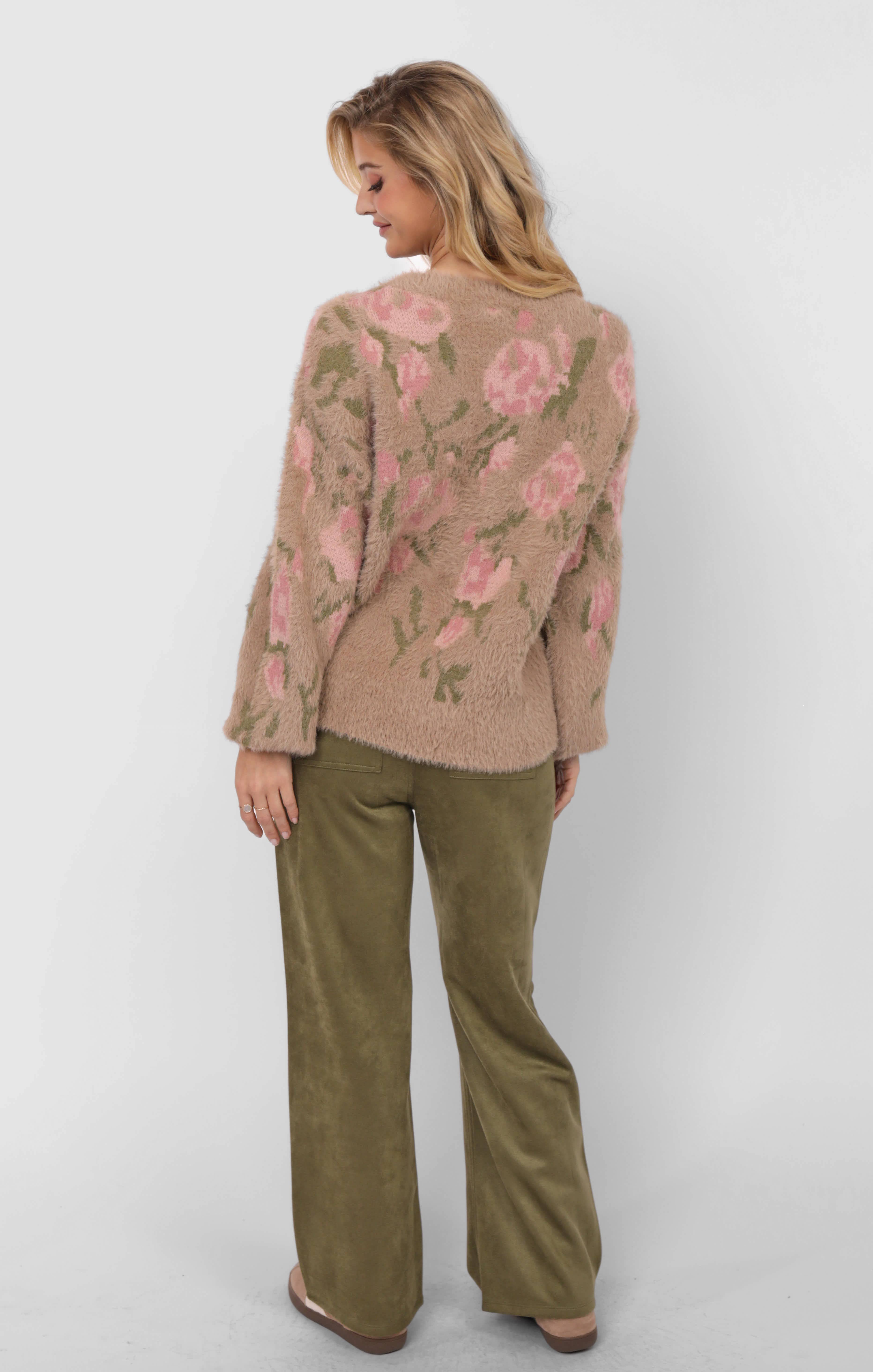 Sadie & Sage - Wholesale Knitted jumper – Women′s - Camila Eyelash Yarn Jacquard Pullover Sweater : TAUPE MULTI7