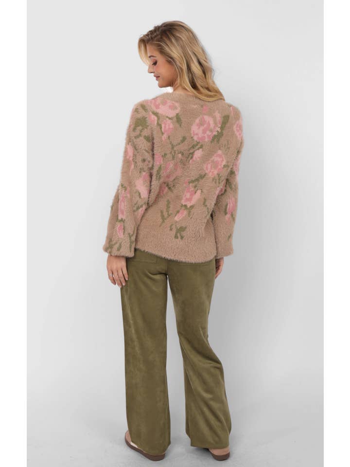 Sadie & Sage - Wholesale Knitted jumper – Women′s - Camila Eyelash Yarn Jacquard Pullover Sweater : TAUPE MULTI7