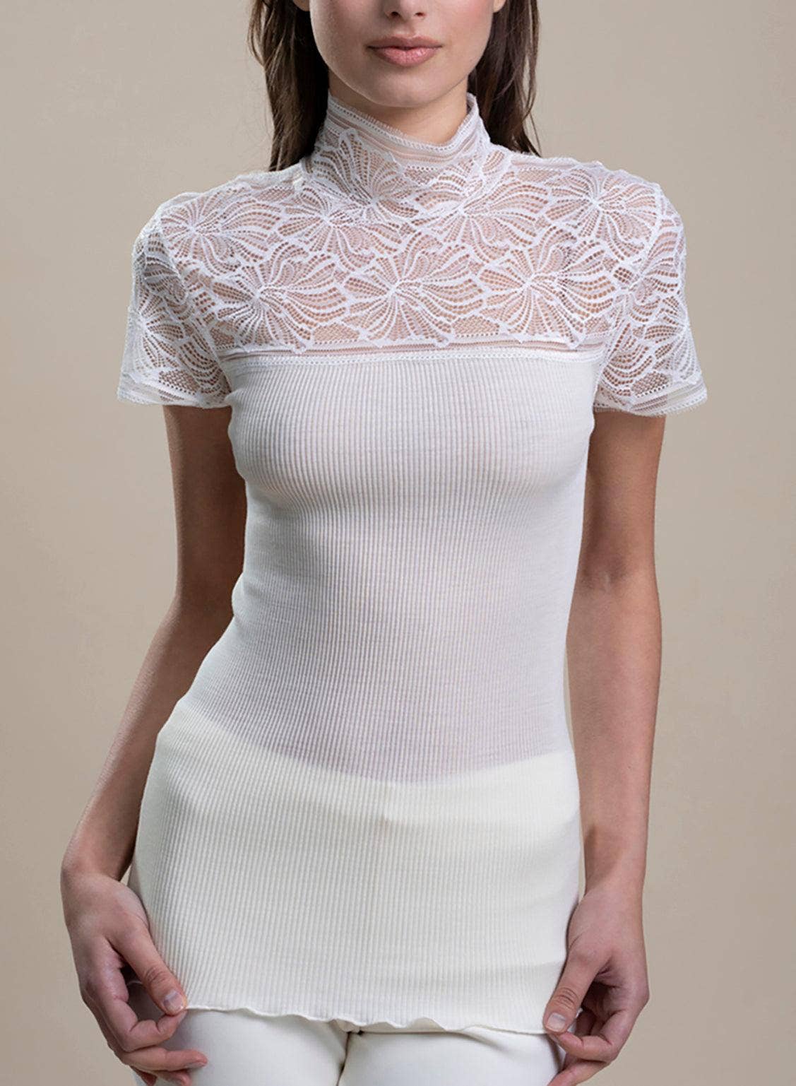 White VITTORIA B 8573-CAMISETA ENCAJE LANA Y SEDA for wholesale on Faire0