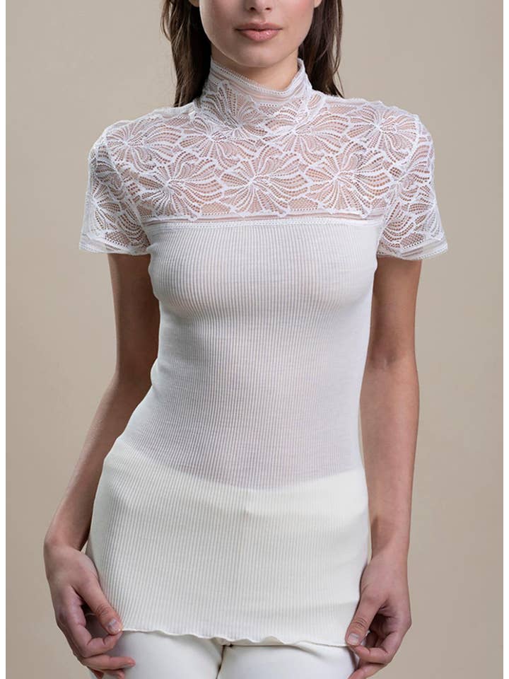 White VITTORIA B 8573-CAMISETA ENCAJE LANA Y SEDA for wholesale on Faire