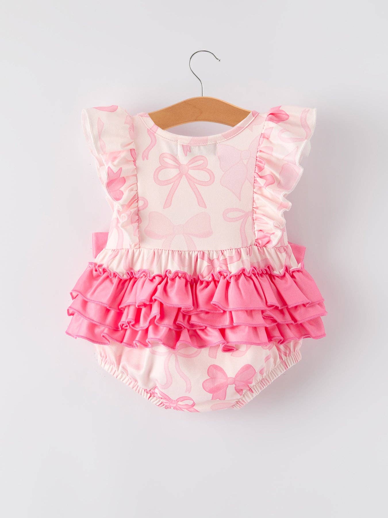 Rylee Faith Designs – wholesale Bodysuit (non-footed) – Baby – Girls Pink Bow Print Short Sleeves Romper1