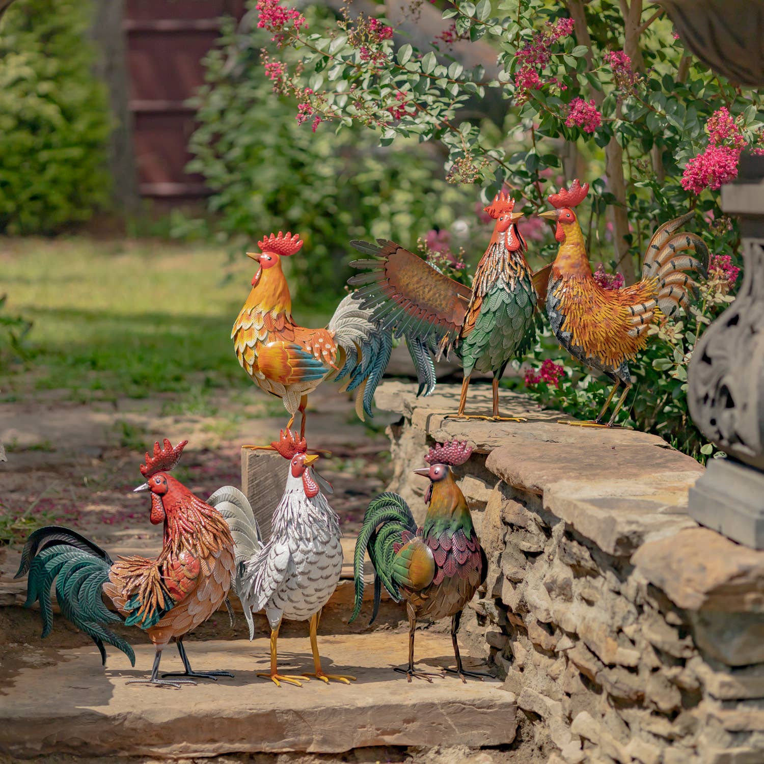 Zaer Ltd. International - Wholesale Outdoor Ornament/Decor - Galvanized Iron Rooster Figurines- 6 Assorted Styles0