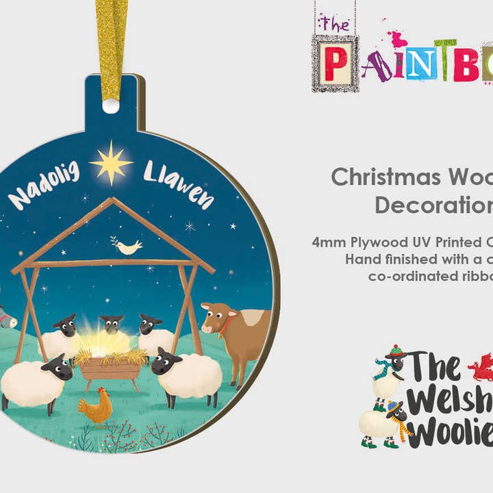 2 de dez - enfeite de madeira de lã galesa de natividade por atacado de The Paintbox