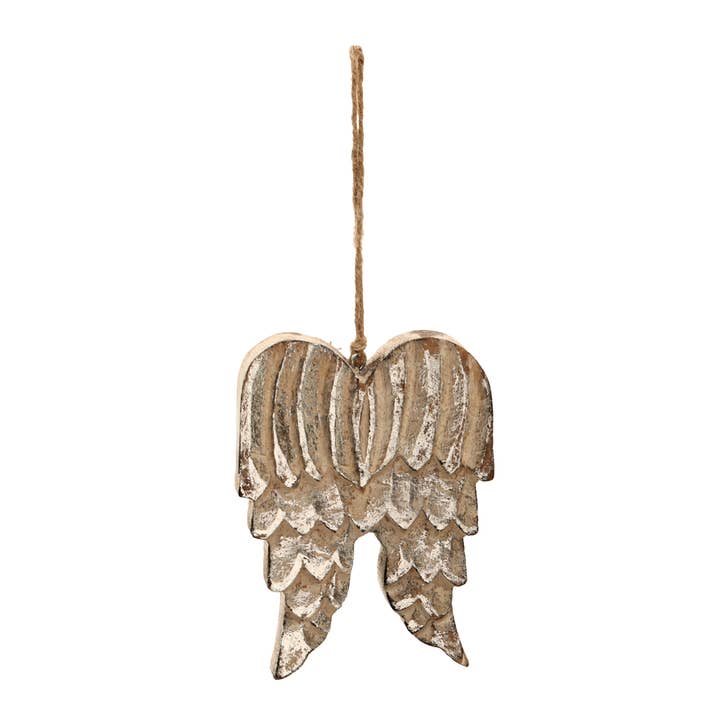 Vatican Homes - Wholesale Ornament - 5"Silver Wooden Angel Wings Ornament