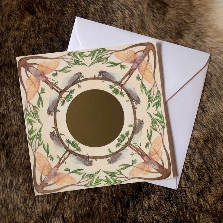 Cicada Fortune Scratch-off Nature Art Gift Greeting Card for wholesale by Moth and Candle