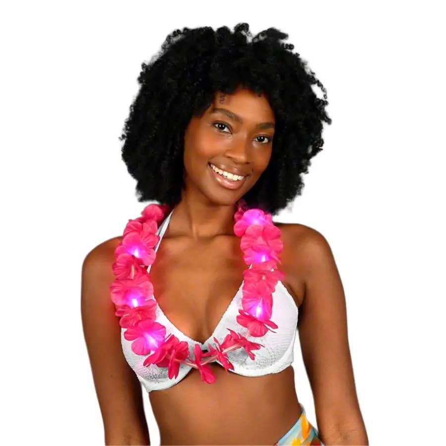 Blinkee.com, LLC - Wholesale Light-Up Toy - Kids & Baby - Light Up Hawaiian Flower Lei Necklace Pink