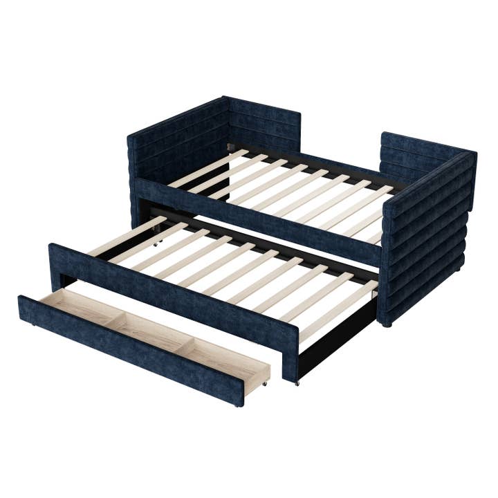 HOMYCASA DESIGN INC - Wholesale Bed - Twin Size Upholstered Daybed with Trundle &3 Storage Drawers5
