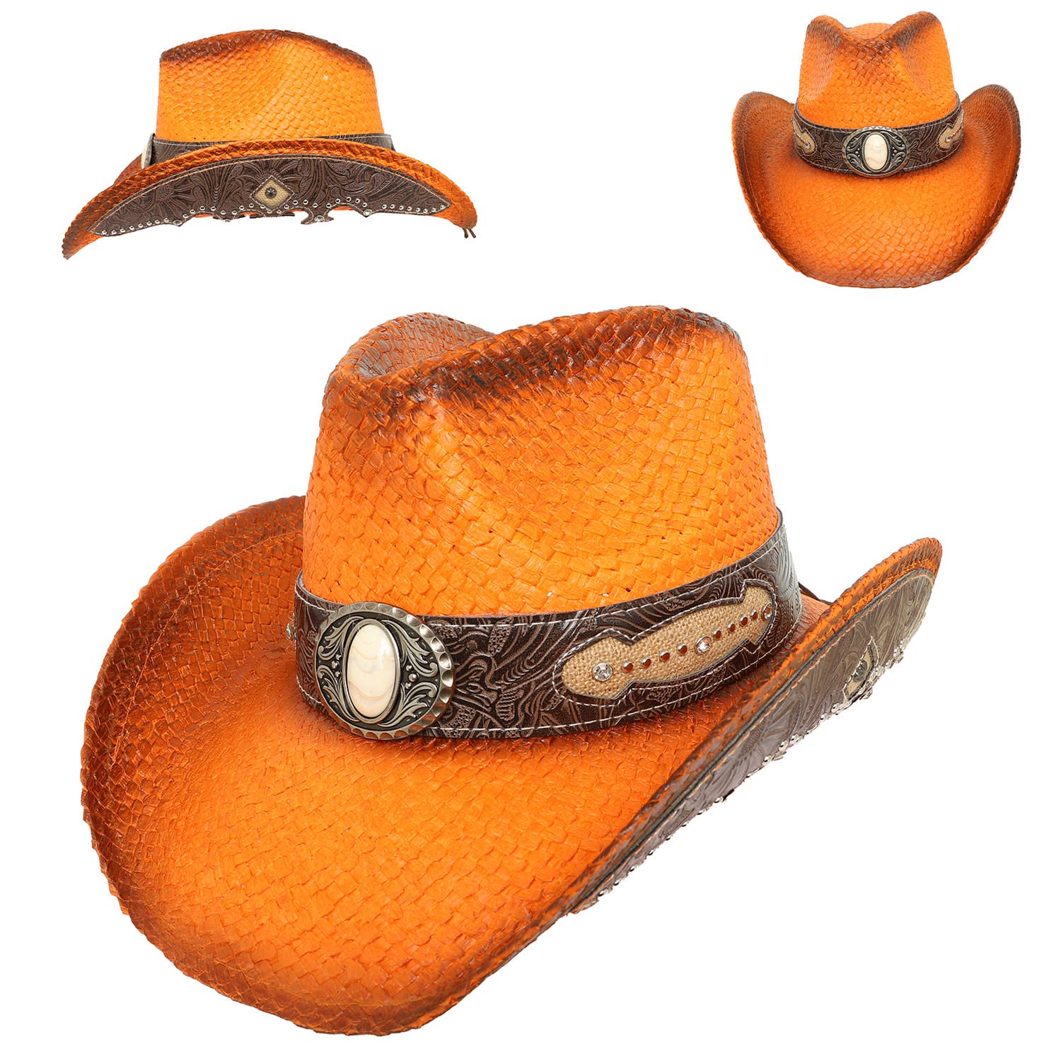 SP Sophia Collection - Vente Chapeau de cowboy – femme - Chapeau de cowboy en paille orné de strass Western 1
