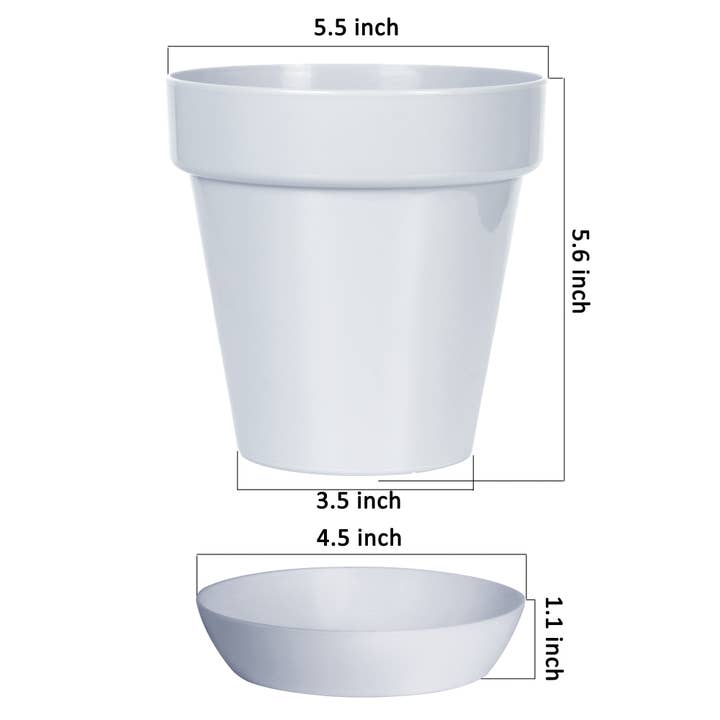 Youngever - Vente Pot - Youngever Lot de 8 pots de fleurs en plastique (soucoupes) en plastique gris 5,5 pouces1