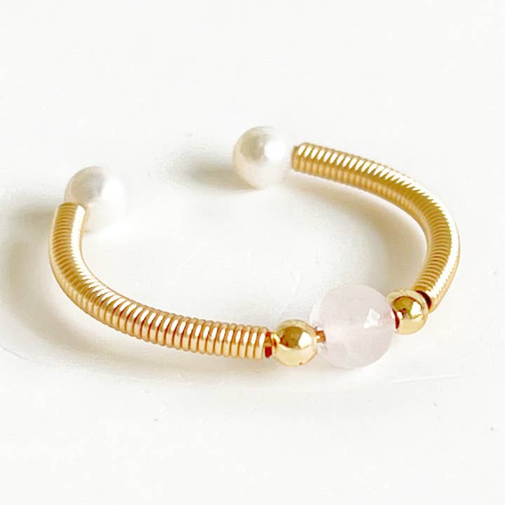 Rose quartz Bead Adjustable Ring for wholesale by Ninaouity