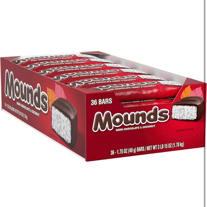 Long Island Candy Factory - Wholesale Chocolate Bar - Mounds Dark Chocolate and Coconut Candy 36 Count 1.75 Ounce